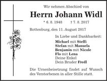 Traueranzeige Johann Widl