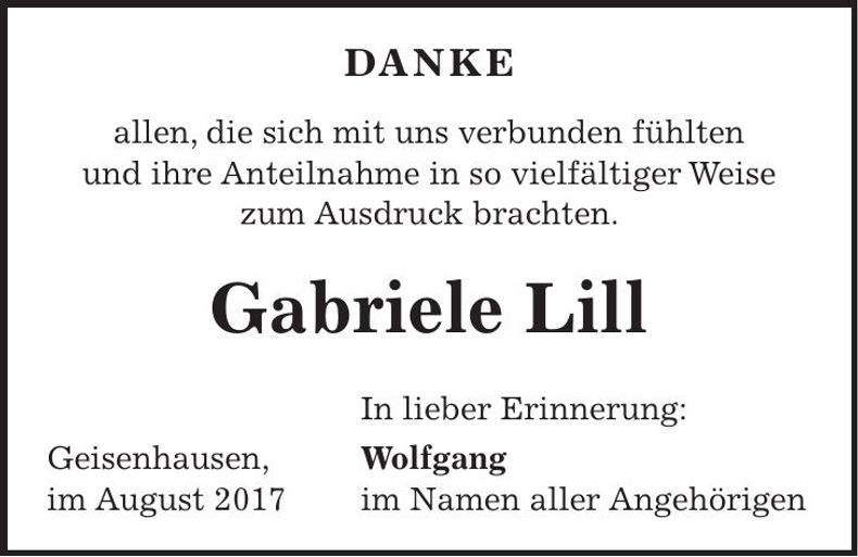Traueranzeige Lill Gabriele