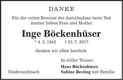 Traueranzeige Inge Böckenhüser