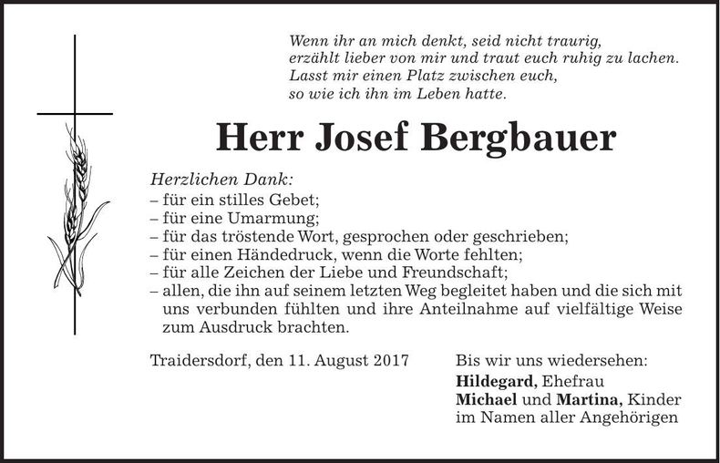 Traueranzeige Josef Bergbauer