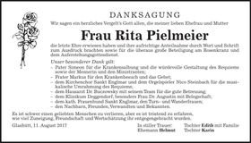 Traueranzeige Pielmeier Rita