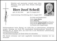 Traueranzeige Josef Schedl