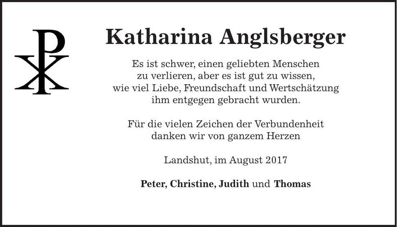 Traueranzeige Katharina Anglsberger
