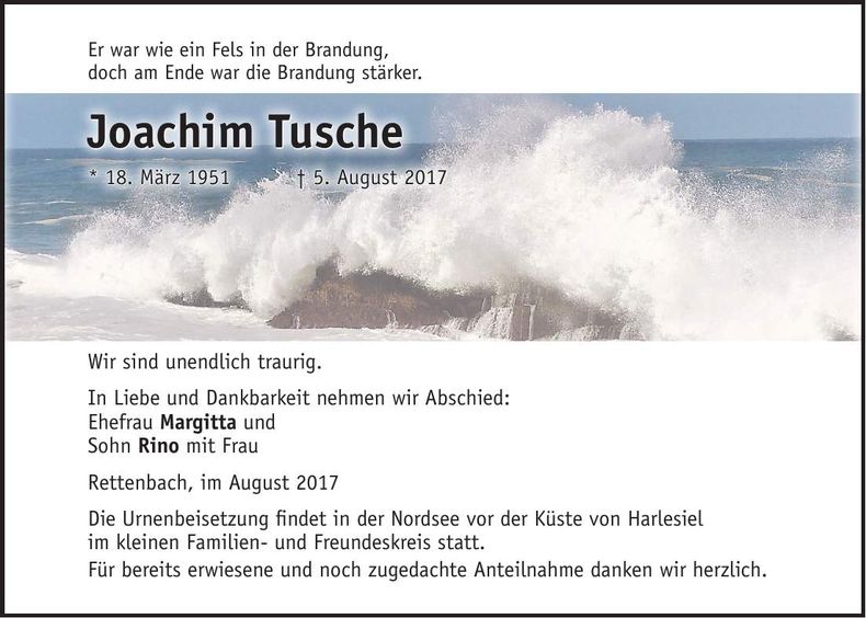 Traueranzeige Joachim Tusche