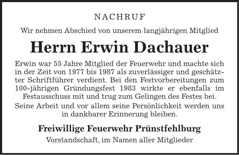 Traueranzeige Erwin Dachauer