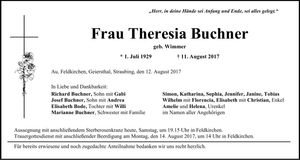 Traueranzeige Theresia Buchner