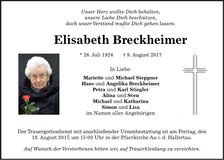 Traueranzeige Elisabeth Breckheimer