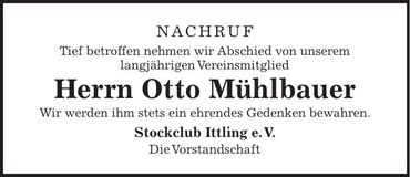 Traueranzeige Otto Mühlbauer