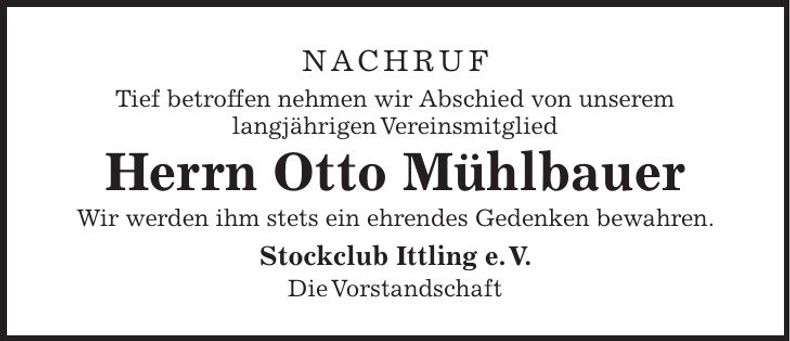 Traueranzeige Otto Mühlbauer