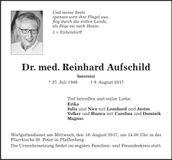 Traueranzeige Reinhard Aufschild Dr. med.
