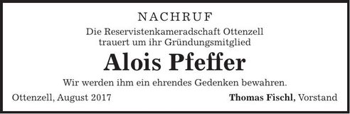 Traueranzeige Alois Pfeffer