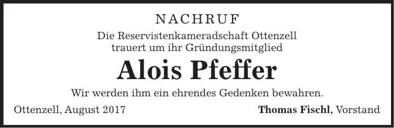 Traueranzeige Alois Pfeffer