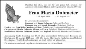 Traueranzeige Maria Dobmeier