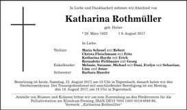 Traueranzeige Katharina Rothmüller