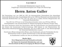 Traueranzeige Anton Galler