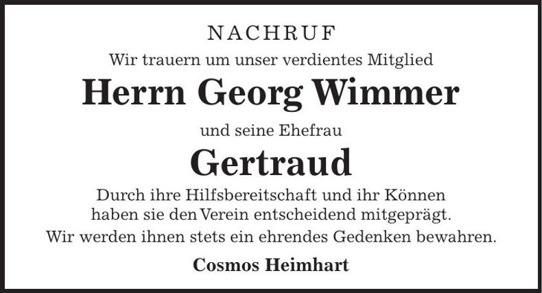 Traueranzeige Georg Wimmer