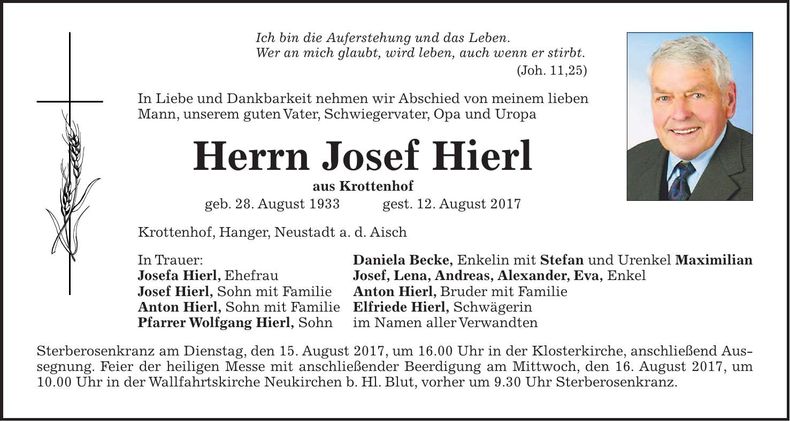 Traueranzeige Josef Hierl