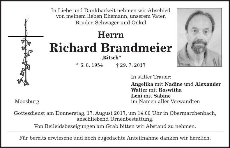 Traueranzeige Richard Brandmeier