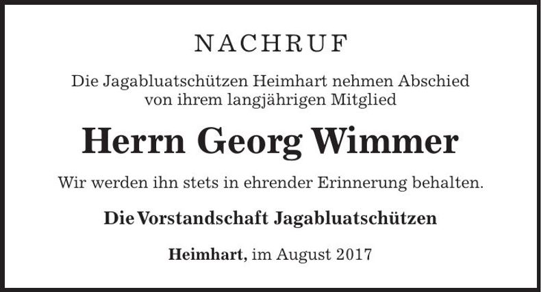 Traueranzeige Georg Wimmer