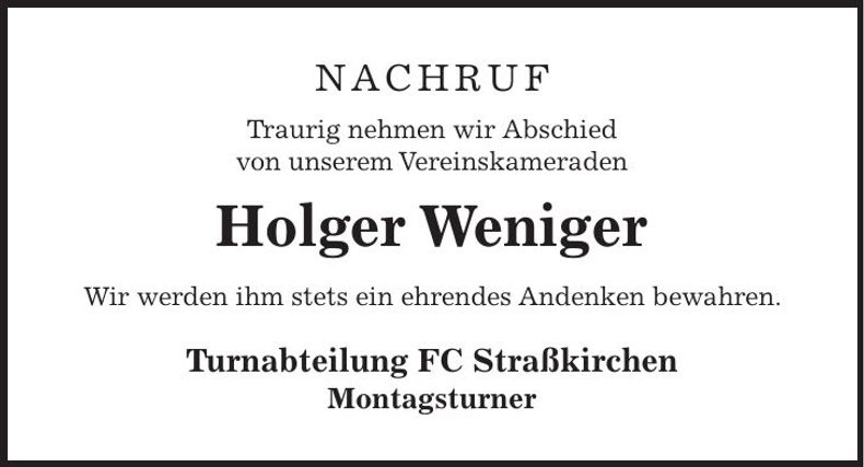 Traueranzeige Holger Weniger