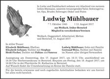 Traueranzeige Ludwig Mühlbauer
