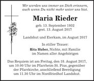 Traueranzeige Maria Rieder