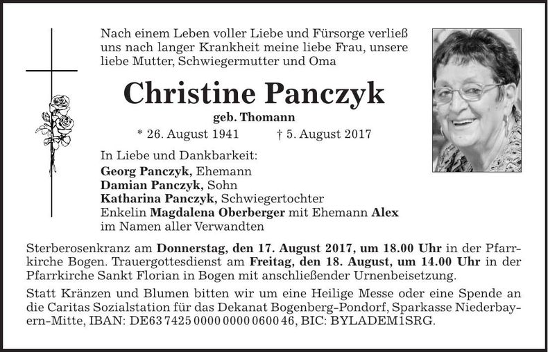 Traueranzeige Christine Panczyk