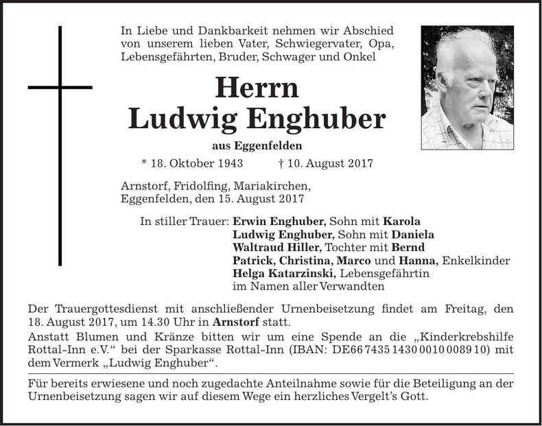 Traueranzeige Ludwig Enghuber
