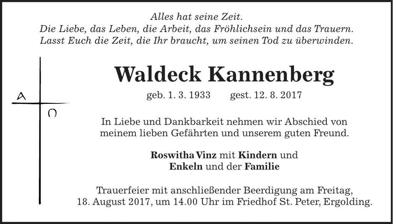 Traueranzeige Kannenberg Waldeck
