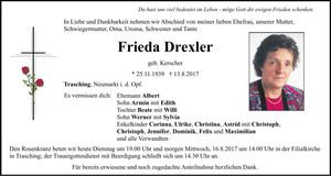 Traueranzeige Frieda Drexler