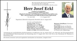 Traueranzeige Josef Eckl