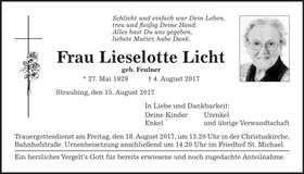 Traueranzeige Lieselotte Licht