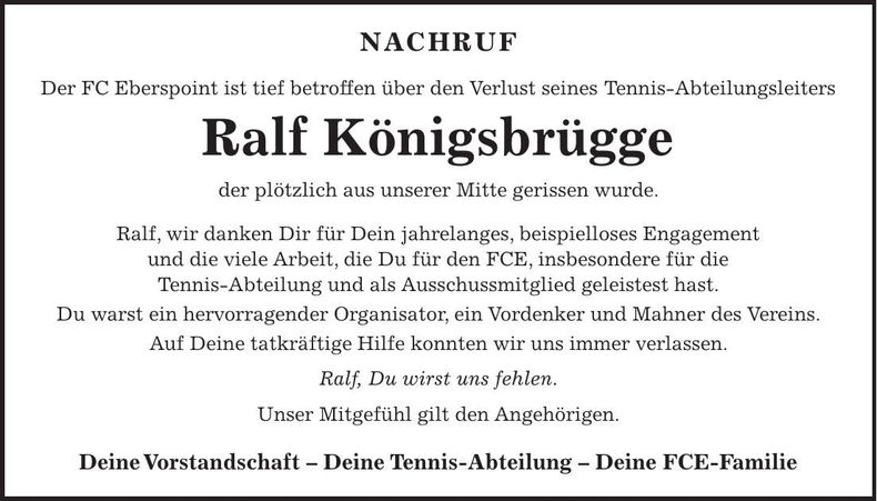 Traueranzeige Ralf Königsbrügge