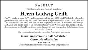 Traueranzeige Ludwig Geith