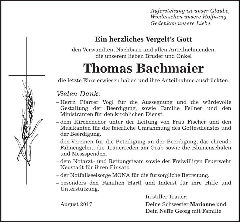 Traueranzeige Thomas Bachmaier