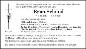 Traueranzeige Egon Schmid