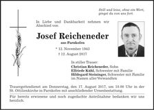 Traueranzeige Josef Reicheneder