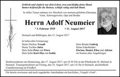Traueranzeige Adolf Neumeier