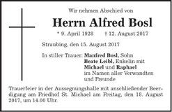 Traueranzeige Manfred Bosl