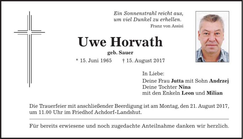 Traueranzeige Uwe Horvath