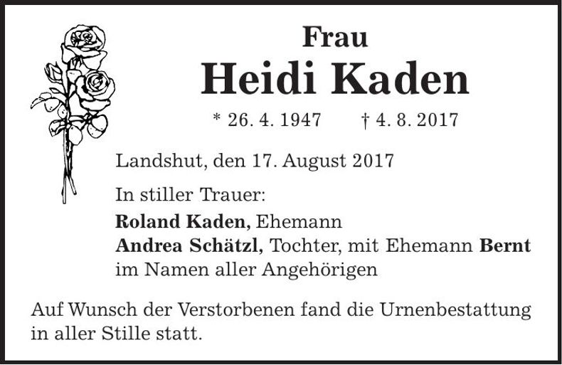 Traueranzeige Heidi Kaden