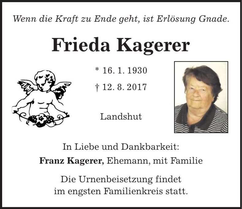 Traueranzeige Frieda Kagerer