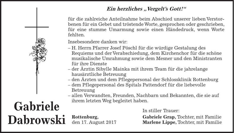 Traueranzeige Gabriele Dabrowski