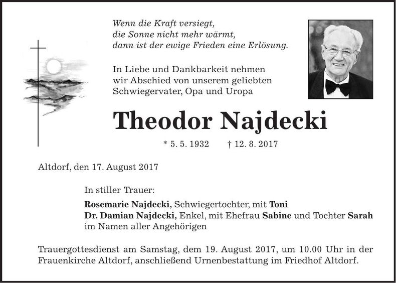 Traueranzeige Theodor Najdecki