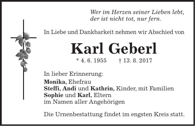 Traueranzeige Karl Geberl