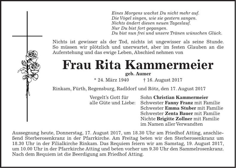 Traueranzeige Rita Kammermeier
