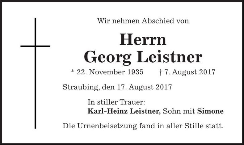 Traueranzeige Georg Leistner