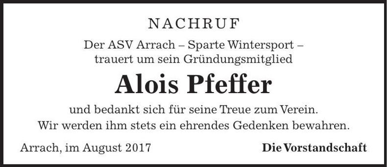 Traueranzeige Alois Pfeffer