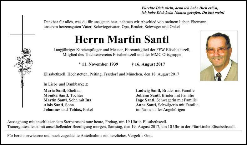Traueranzeige Martin Santl