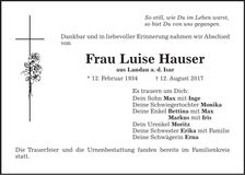 Traueranzeige Luise Hauser